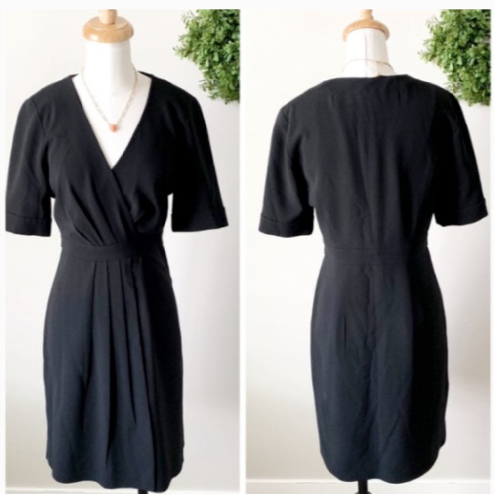 J Crew Black Pleated Faux Wrap Dress V Neck 8